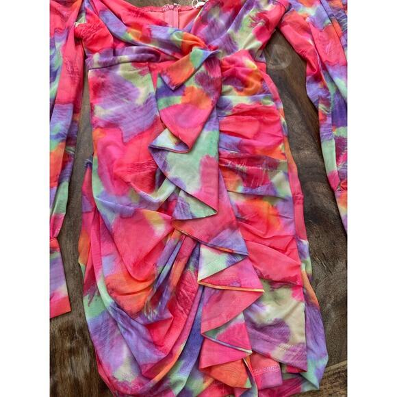 NWT Luxxel Pink Purple V-neckline Penelope Draped Mini Dress Size Large - Picture 9 of 12